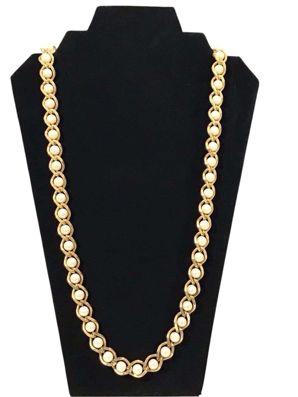 Gold Pearl Chain Necklace Gold Tone Fashion Jewelry